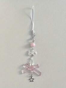 1个时尚可爱钥匙扣，解锁新姿势手机挂件，有白色、蓝色和粉色蝴蝶结星星图案可选 - 彩色 - 查看 4