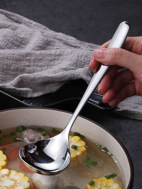 1pc Stainless Steel Multipurpose Soup Ladle & Sauce Spoon, Korean Long Handle Soup Ladle For Hotpot & Home Kitchen Utensil