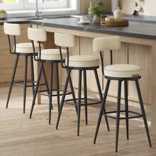VASAGLE 360° Swivel Bar Stools Set Of 2, Bar Height Bar Stools With Back, Synthetic Leather With Stitching, Mid-Century Modern, 30-Inch Tall, Kitchen Home Bar - White - View 2
