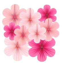 9 piezas- Decoraciones de papel, Set de 9 - Decoraciones colgantes de flores rosas, abanicos de fiesta y fondos florales para bodas, cumpleaños, decoración interior de sala de estar y dormitorio