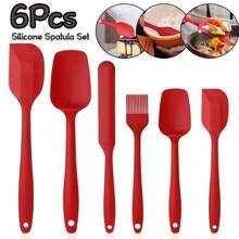 Zestaw 6 silikonowych przyborów kuchennych – kolory nordyckie – szpatułki do gotowania i pieczenia, skrobaki, pędzel, rozprowadzacz lukru – materiał gumowy, motyw świąteczny, bez ładowania i baterii