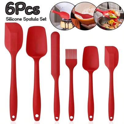 6-Piece Silicone Kitchen Utensil Set - Nordic Macaron Colors - Cooking And Baking Spatulas, Scrapers, Brush, Frosting Spreader - Rubber Material, Holiday Themed, Uncharged & Battery-Free Cookware Tools