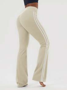 Sodalemon Women'S Streetwear Sportswear Blockcore Sport Side-Stripe Patchwork Cargo Woven Tape Yoga Flare Pants Tights