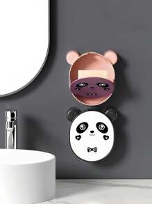 1 pièce Boîte à savon mignonne de dessin animé avec couvercle rabattable, support de rangement de savon de salle de bain monté au mur sans perçage, boîte à savon panda pour la rentrée scolaire