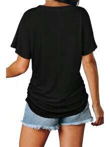 Womens Short Sleeve Dolman Tops With Side Shirring Loose Fit Shirts - Black - View 4
