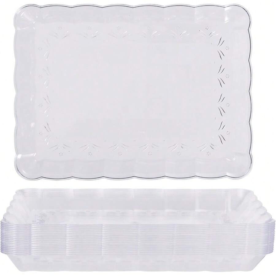 18 bandejas rectangulares grandes de 13x9 pulgadas, bandejas de plástico transparente para servir alimentos, catering, fiestas, bodas y cumpleaños - bandejas resistentes y reutilizables para aperitivos, sándwiches y buffet - Paquete de 18 - Ver 1