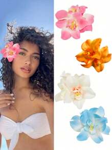 1/4 piezas Pasadores para el cabello con flor hawaiana para mujeres, 4 piezas de pasadores con flores artificiales, pasadores con flores de Plumeria Hibiscus para vacaciones, fiestas en la playa, accesorios para el cabello con flores tropicales para niñas en días festivos, pasadores con forma de oreja de gato