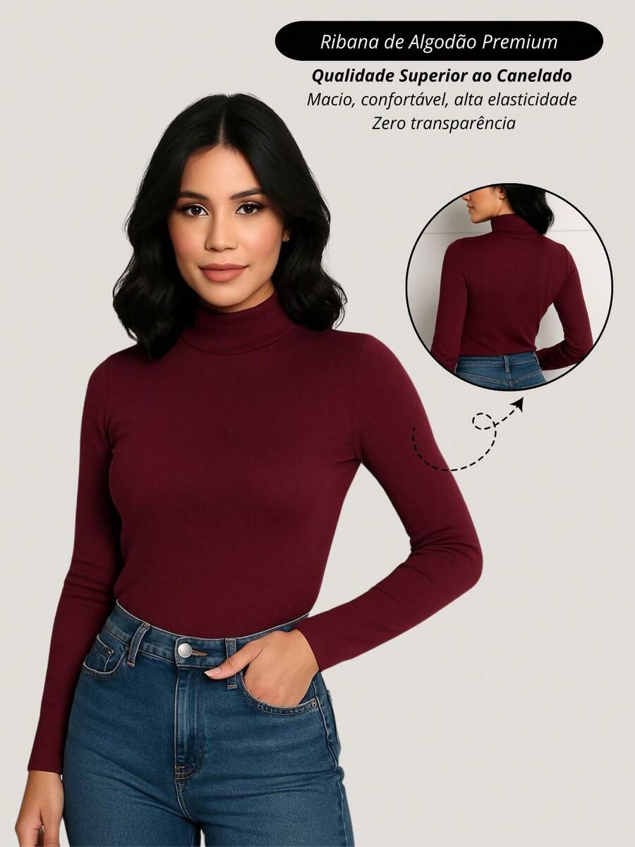 Cacharrel Women's Blouse Long Sleeve Ribbed Collar Cotton Simple Casual Night Home Daily Street Autumn Winter - 紅木色 - 查看 1