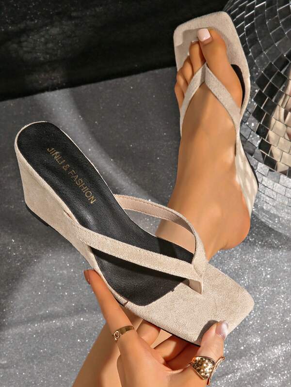 Sandales compensées pour femmes, mules compensées de couleur unie, claquettes de mode minimalistes pour femmes, tongs compensées