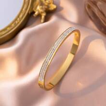 1 Stück INS Stil Luxus kubischer Zirkonia geometrischer offener Armreif, Modeschmuck für Frauen für den täglichen, lässigen, eleganten Gebrauch, Geschenk für Mutter, Valentinstag, Party
