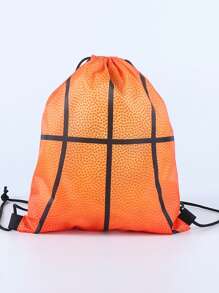 Mochila infantil com cordão e estampa de basquete, bolsa de armazenamento com desenho animado para atividades ao ar livre