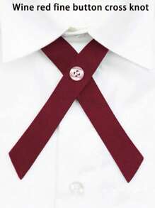 Cross Tie Collar JK Uniform Shirt, Japanese School Style Student Burgundy Bowknot