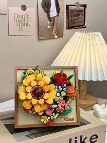 700 多件心形相框花，DIY 组装积木装饰套装，桌面装饰工艺品 - 适合情人节、母亲节、生日礼物、高级圣诞礼物的茂盛花朵 - 彩色 - 查看 5