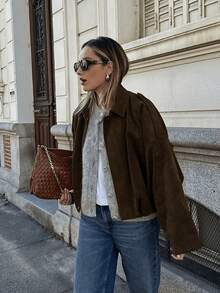 HZXVIC Women's Casual Comfortable Suede Fleece Jacket, New Autumn Collection - Coffee Brown - View 3