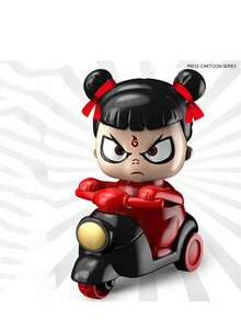 1pc Nezha Cartoon Car Toy, Pressing Movement, 360° Rotatable Head, No Battery Needed, Stress Relief Toy With Random Headband