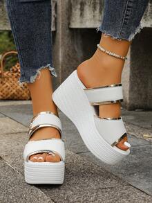 Women's One Strap Open Toe Platform Wedge Sandals, Comfortable Versatile Casual Shoes For Daily Wear, Home And Outdoor - White - View 6