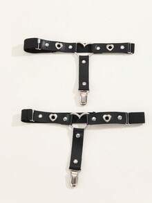 1 Pair Fashionable Heart Lace Adjustable Leg Garter, Casual, Summer New Design, Suitable For Parties, Gatherings, Leisure Activities - Black Love Heart - View 5