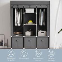 Wardrobe Foldable Fabric Wardrobe, Folding Wardrobe With Zipper, Nonwoven Fabric, Dark Grey, 125x43x162.5cm - 深灰色 - 查看 6