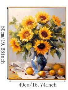 1 Set DIY Sunflower Painting By Numbers Kit, Frameless, Gift For Birthday, Holiday, No Drawing Skills Required, Can Be Wall Art, Easy To Complete Beautiful Artwork - Mustard Yellow - View 2