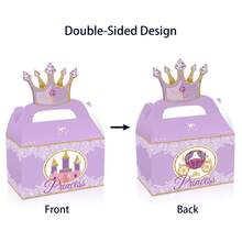 4/12/24件公主皇冠礼盒，公主主题派对糖果零食礼品袋，纸盒生日派对礼物，节日小礼物 - 彩色 - 查看 3
