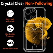 1pc Transparent Bumper Card Holder Case With Card Slots, Creative Push-Through Lens Full Body Shockproof Silicone TPU Cover Compatible With Apple 17 Pro/17 Pro Max/17 Air/17, Galaxy S25 FE, /Redmi/Honor/