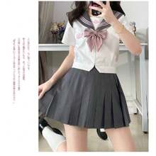 Sailor Uniform, Short Sleeves, Navy Blue, High School Girl, Cosplay, Uniform, Cute, Embroidered Pattern, School Uniform, Junior High School Student, Costume, School Uniform, 4-Piece Set, Jk Uniform, Skirt, Sailor Uniform, Gray, Short Sleeves, Socks Included, Halloween, Costume, School Festival, Cultural Festival, Authentic Uniform