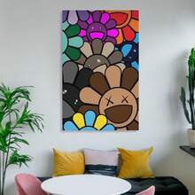 1pc Framed Takashi Murakami Artwork Smile Plants Flowers Poster Canvas Wall Art Painting Print For Contemporary Living Room, Bathroom, Bedroom, Hotel, Apartment, Villa, Gallery, B&B, Hallway, Studio, Nursery, Kids Room, Kindergarten, Nursery, Study, Classroom, Home Office Decoration Ready To Hang - 彩色 - 查看 7