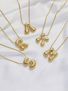 Mặt dây chuyền chữ cái in đậm hình bong bóng bằng thép không gỉ và đồng, trang sức nữ. - Vàng - Xem 4