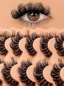 Asiteo 7 Pairs D Curl Luxury Fluffy Thick Soft Faux Mink Eyelashes, Create Natural Messy Dramatic Makeup Effect, Reusable, Easy To Wear - Russian Strip Lashes - View 1