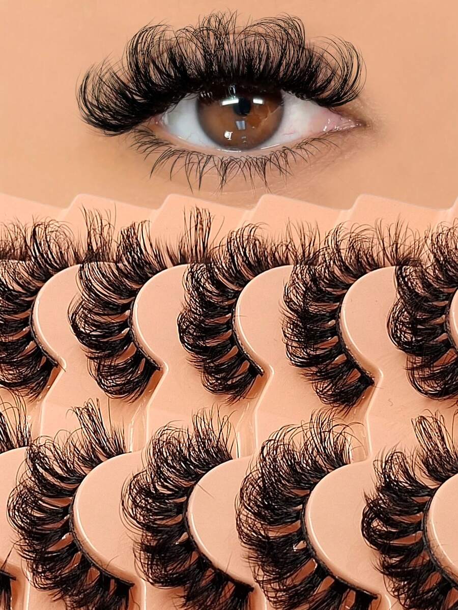 Asiteo 7 Pairs D Curl Luxury Fluffy Thick Soft Faux Mink Eyelashes, Create Natural Messy Dramatic Makeup Effect, Reusable, Easy To Wear - Russian Strip Lashes - View 1