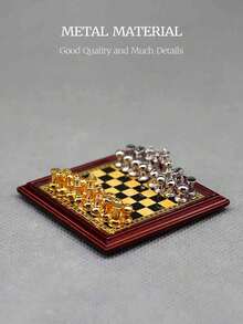 1 Set Doll House Mini International Chess Set With Metal Pieces, Non-Magnetic, Suitable For 1:6 1:12 Scale Miniature Dollhouse Living Room/Study Decor (Assorted) - Multicolor - View 6