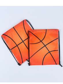 Mochila infantil com cordão e estampa de basquete, bolsa de armazenamento com desenho animado para atividades ao ar livre