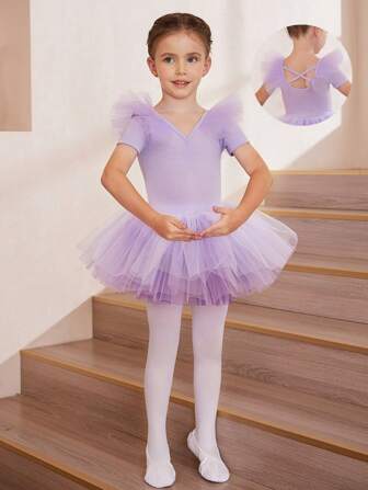 Tween Girls Ballet Dance Recital Costume, Ballerina Princess Performance Leotard Dress