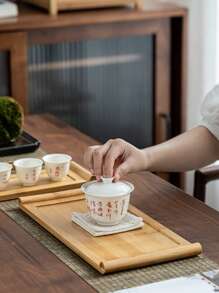 1 pièce Plateau à thé en bambou de forme enroulée, plateau de service à thé domestique, support résistant à la chaleur, matériau naturel, 2 styles disponibles - style japonais minimaliste ou accessoire de mini-service à thé en bois, retour à l'école de la culture du thé