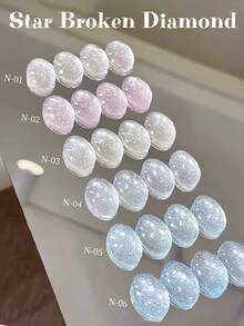 10ml 6色星纱碎钻凝胶指甲油爆闪碎钻2025新款白冰透明粉色白蓝美甲美甲用品 - 彩色 - 查看 12