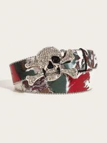 1pc Women's Multicolor Punk Y2K Gothic Skeleton Graphic Print Beaded Belt, Suitable For Daily Wear