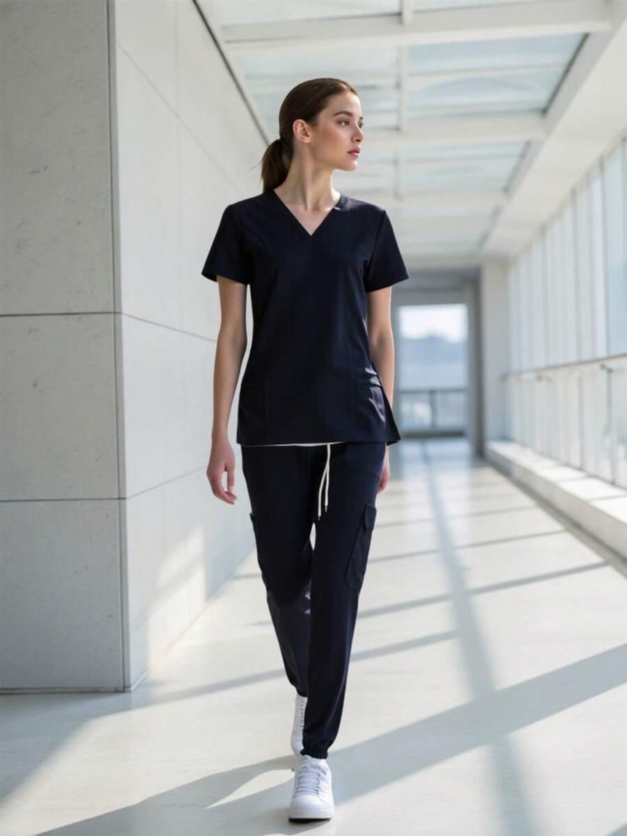 Uniforme Quirúrgico Mujer Cómodo Alta Calidad Tela antifluidos Elastico Colorido Filipinas Set Dos Piezas Jareta - Azul Marino - Ver 1