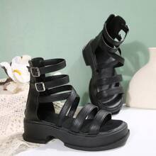 1 Pair Women's High-Top Wedge Sandals, Back Zipper Closure, Soft & Comfortable Sole, Lightweight & Fashionable, Suitable For Summer