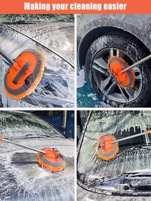 1pc 48.8in Microfiber Car Wash Brush & Mop Set - Chenille Sponge Duster, Scratch-Free Long Handle Kit For Cars, Trucks, SUVs, RVs, Boats
