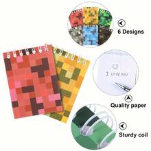 Set de 12 mini cuadernos con diseño de píxeles - Cuadernos de bolsillo vibrantes inspirados en juegos, blocs de notas espirales con fiesta de píxeles, mini cuadernos espirales - Multicolor - Ver 5