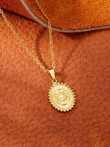 1pc Exquisite Stainless Steel Sun Pendant Necklace For Women Stainless Steel Jewelry Necklace Gift - Yellow Gold - View 4