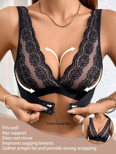 Women's Front Closure Simple Fit Casual Bra With Wireless
