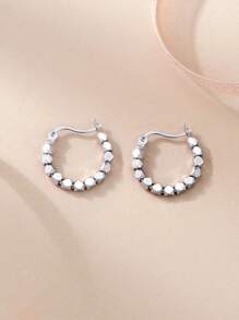 1Pair Minimalist 925 Sterling Silver Hoop Earrings Geometric Cutting Design For Women Daily Wear,Vacation Wear,Birthday Gifts