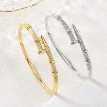 1件装合金锆石镶嵌时尚手链，蛇形钉子手链，优雅精致的微镶锆石时尚休闲百搭高端礼品设计手链，女士款 - 蛇尾釘子手鐲 - 查看 1