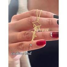 Collar de temporada de graduación, collar de gorra de doctorado, collar de vuelta al colegio, collar para damas, artículos personalizados, joyería, collar para parejas, artículos personalizados, regalos de cumpleaños para novio, collar para mejor amiga, collar con inicial, collar con nombre, joyería de acero inoxidable - Multicolor - Ver 7