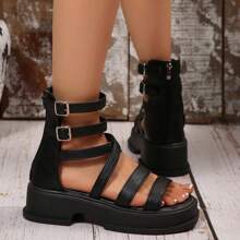 1 Pair Women's High-Top Wedge Sandals, Back Zipper Closure, Soft & Comfortable Sole, Lightweight & Fashionable, Suitable For Summer