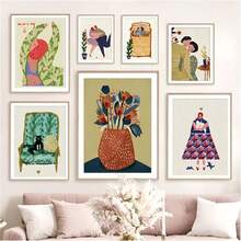 1 Pc Optional Frame Posters Wall Arts Abstract Painted Woman Couple Art Wall Art Animal Modern Nordic Canvas Painting Poster Living Room Bedroom Home Decor Wall Art ,Wall Art With Frame