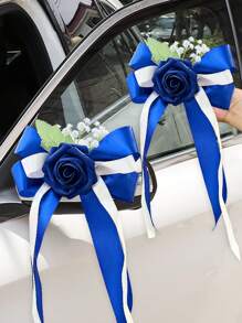 Set de 6 piezas con decoraciones para bodas que incluyen flor de nomeolvides, rosa, espejo retrovisor, lazo, farol y decoraciones para silla del pasillo nupcial, para decoración floral en sillas y bancos