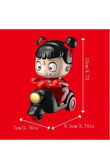 1pc Nezha Cartoon Car Toy, Pressing Movement, 360° Rotatable Head, No Battery Needed, Stress Relief Toy With Random Headband