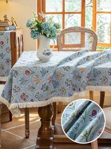 1 pièce Nappe rectangulaire à franges florales, décoration romantique minimaliste pour la cuisine, la salle à manger, les mariages et les tables de fête